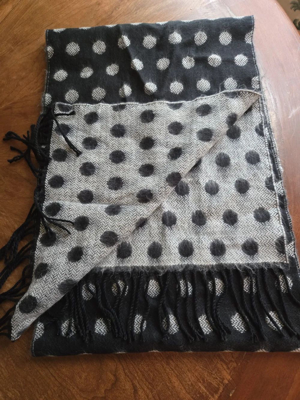 Black & Gray Polka Dot Fringe Scarf - Women Accessories